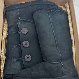 UGG Black Suede Boots with Button Detail